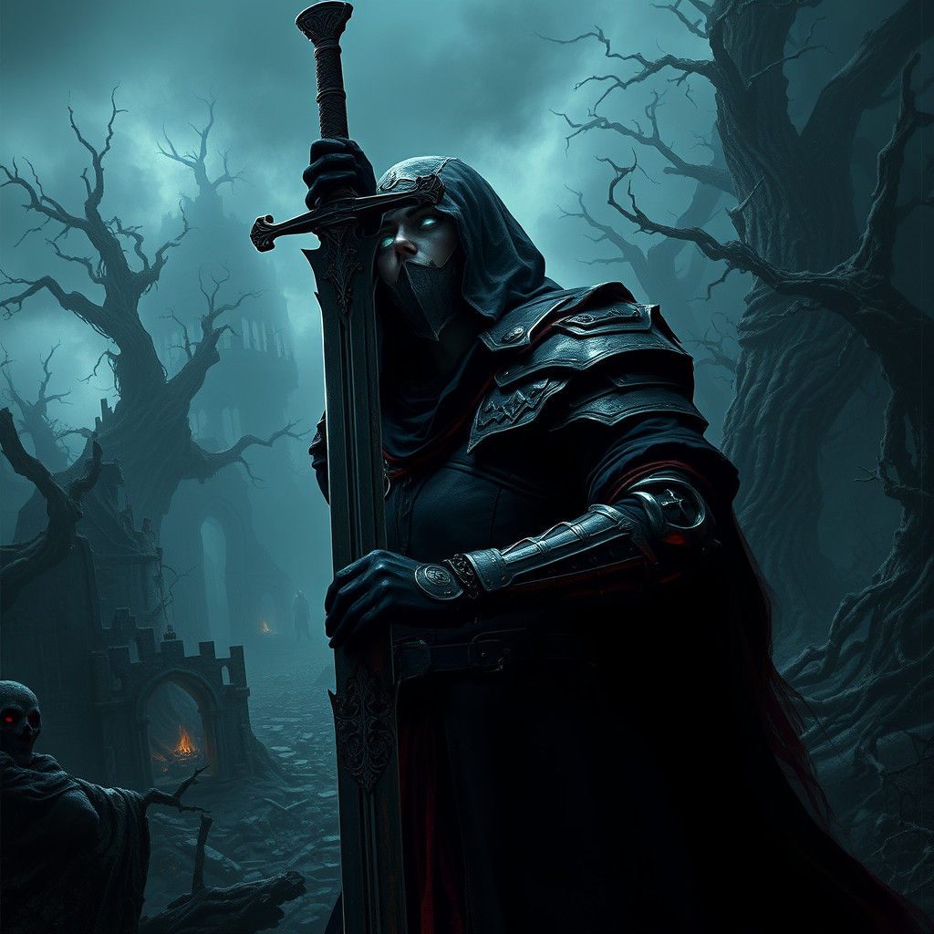 Mercenary Captain in Gothic Landscape, Dark Fantasy Art