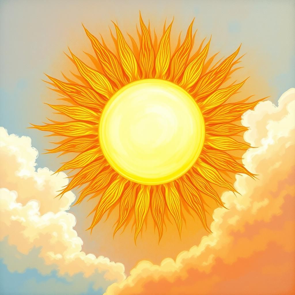 Stylized Sun Radiating Warm Light in Impressionist Style