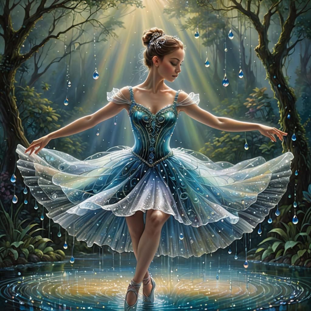 Iridescent Water Ballerina in String Art Style