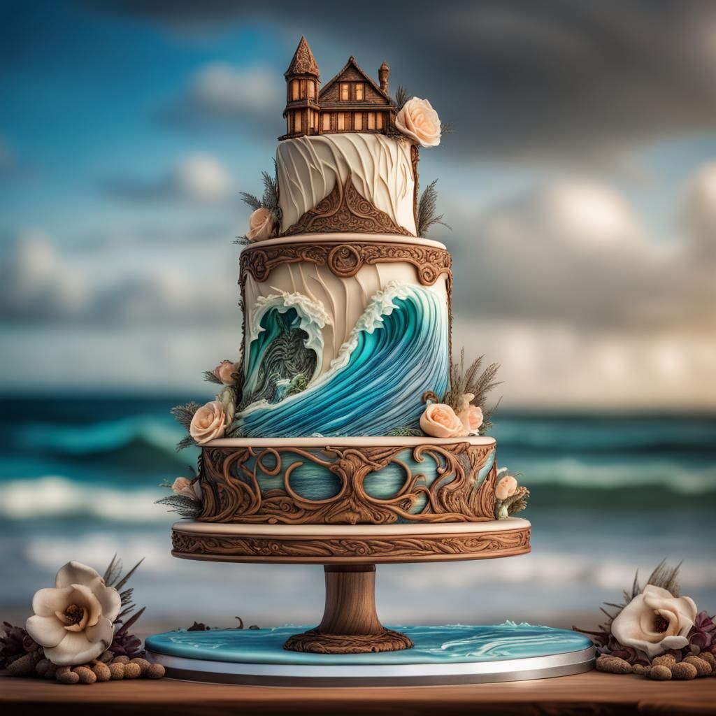 Fantasy Wedding Cake with Surfing Theme in HDR
