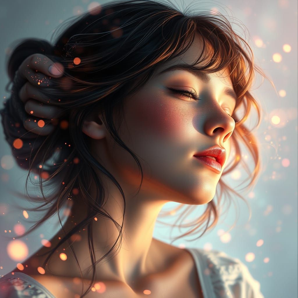 Girl Lost in Blissful Euphoria Double Exposure Portrait