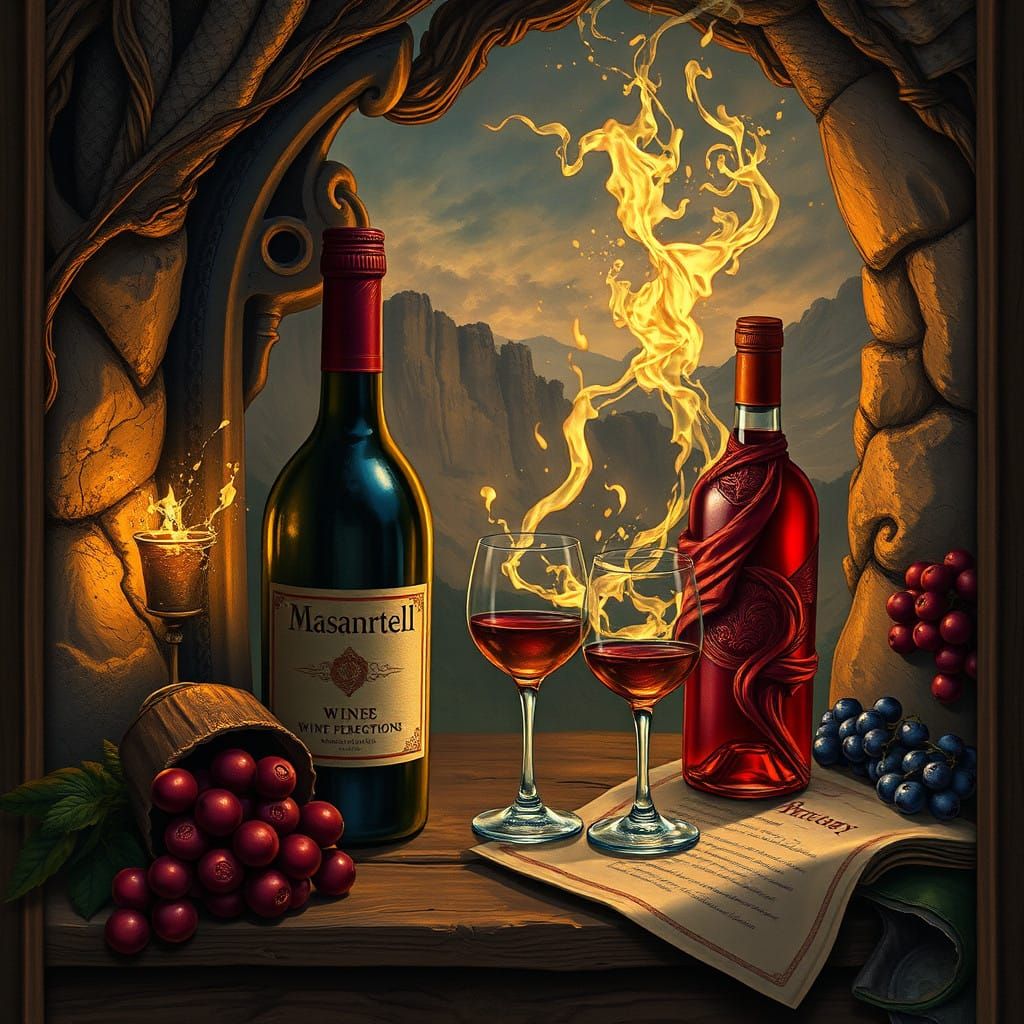 Medieval Fantasy Wine Scene in Vivid Color