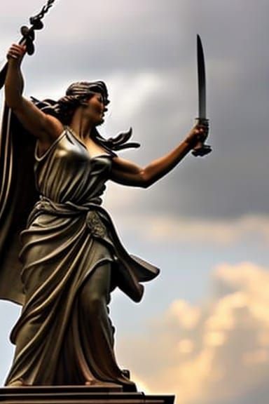 Lady Justice Statue Attacks with Sword