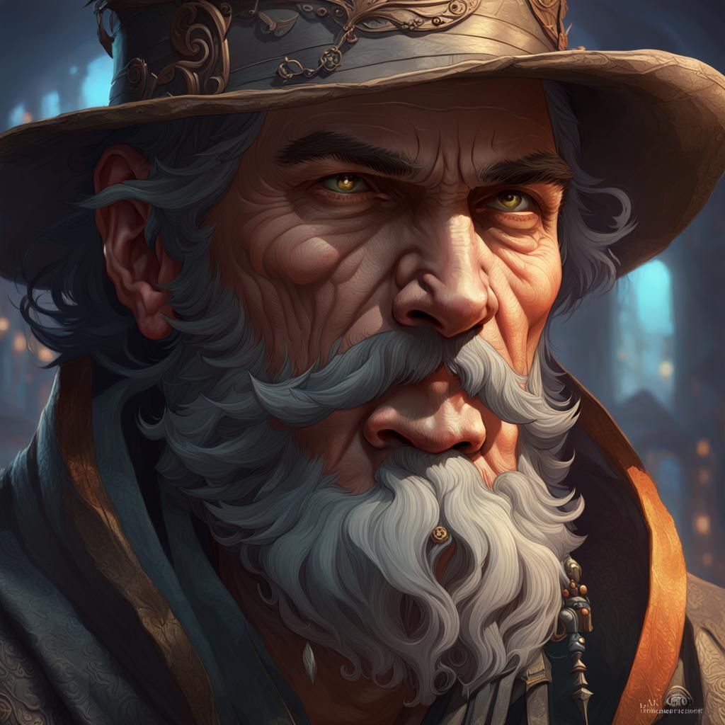 Mysterious Dark Fantasy Shady Merchant Character Art in Tria...