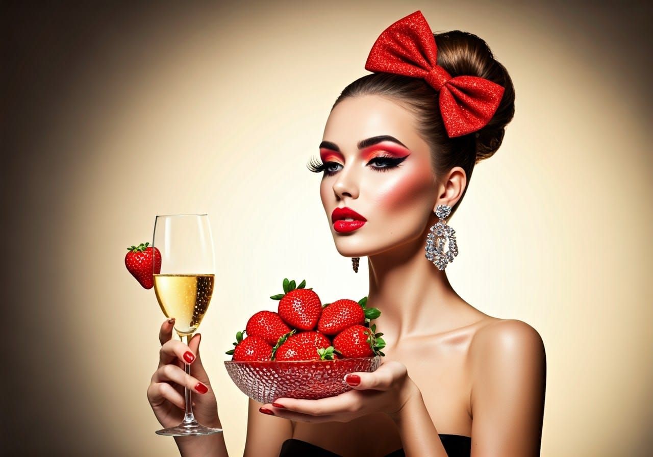 Glamorous Lady Adorns Strawberries with Luxury and Elegance