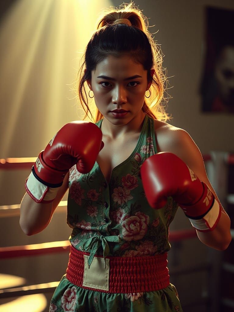 Vibrant Muay Thai Boxer in Floral Spring Outfit