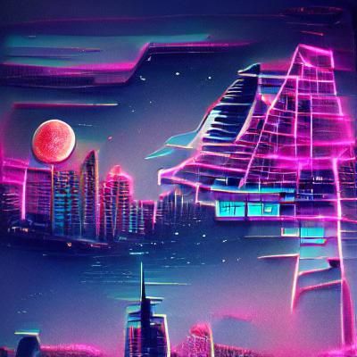Synthwave Neon City on the Moon