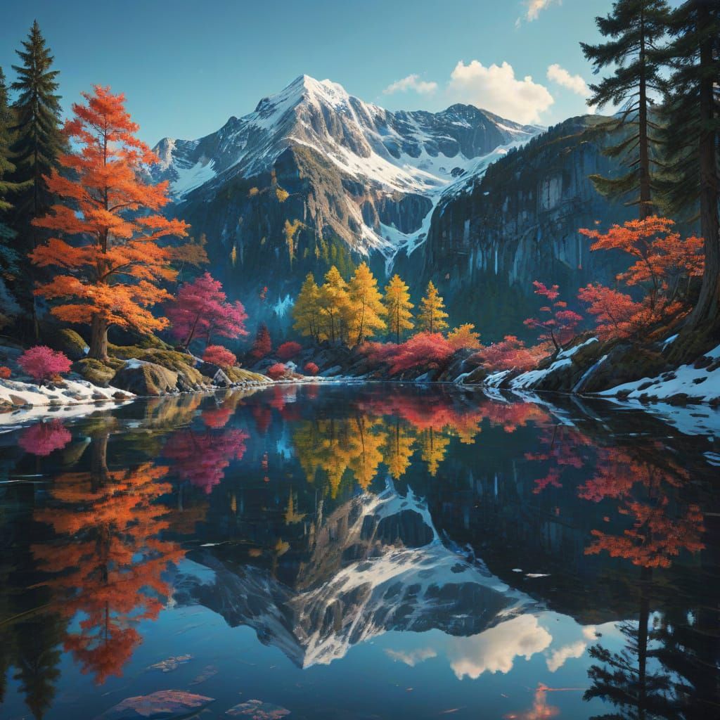 Vibrant Spring Forest Reflecting Neon City