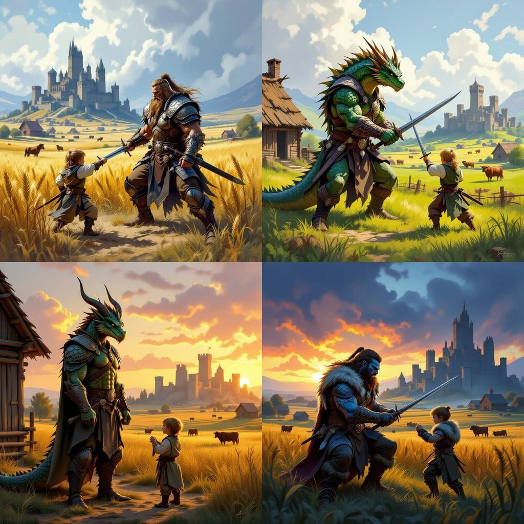 Nordic Father Trains Dragonborn Son Near Ancient City