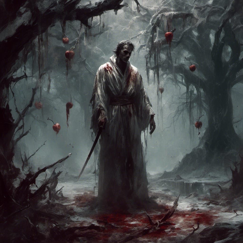 Eerie Figure in Ice Box with Sword, in Dark Fantasy Style