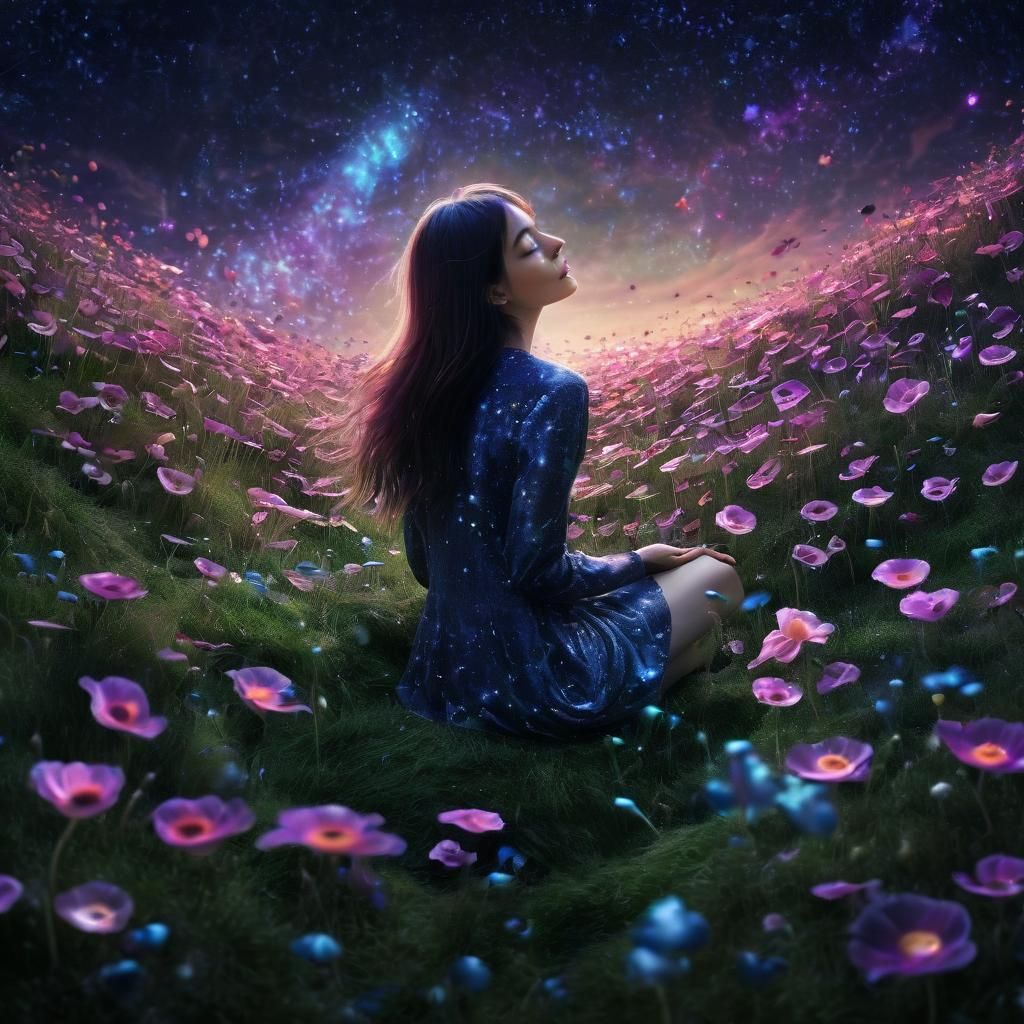 Dream-Grass and Anemones Under Starry Sky