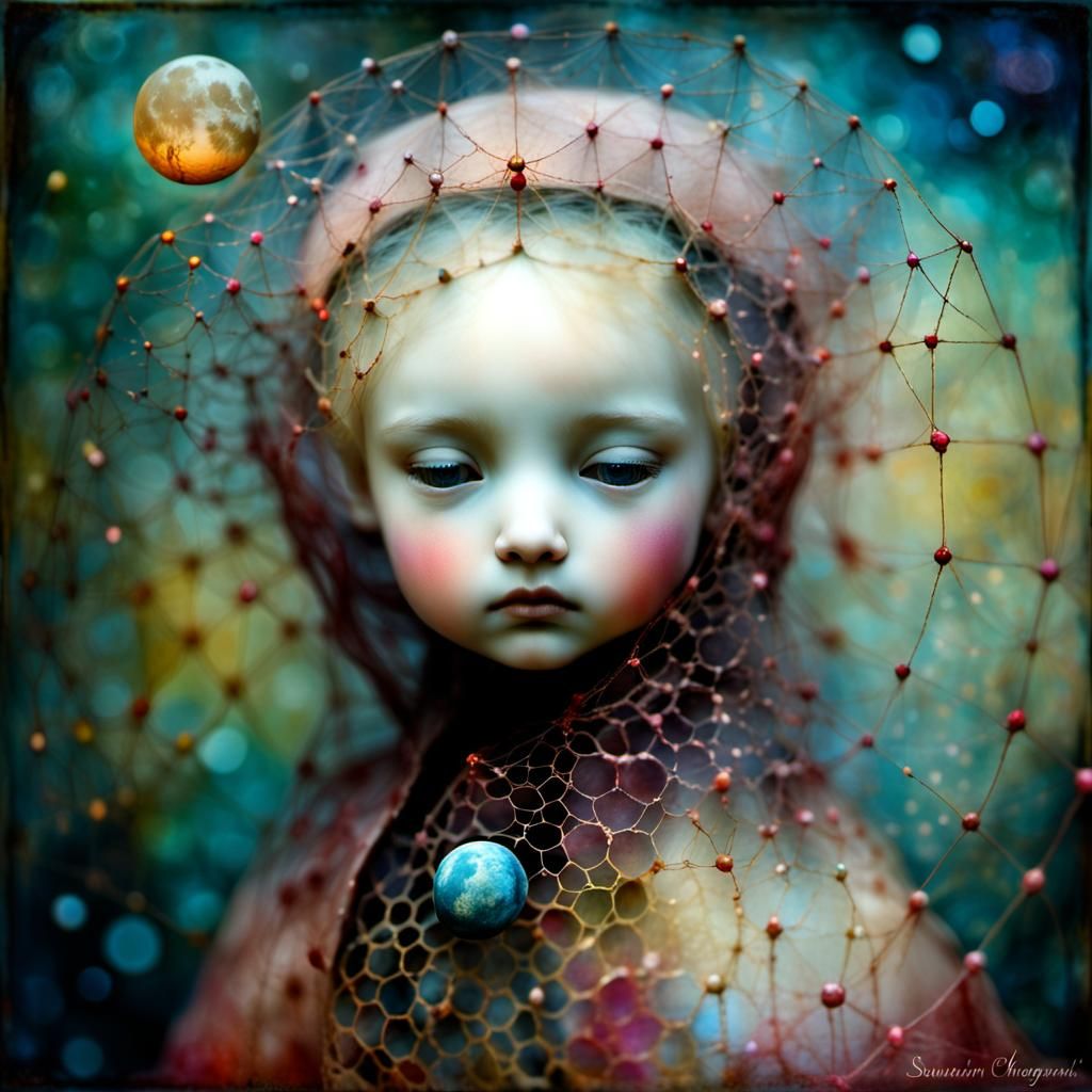 Ethereal Child Lost in Cosmic Tapestry