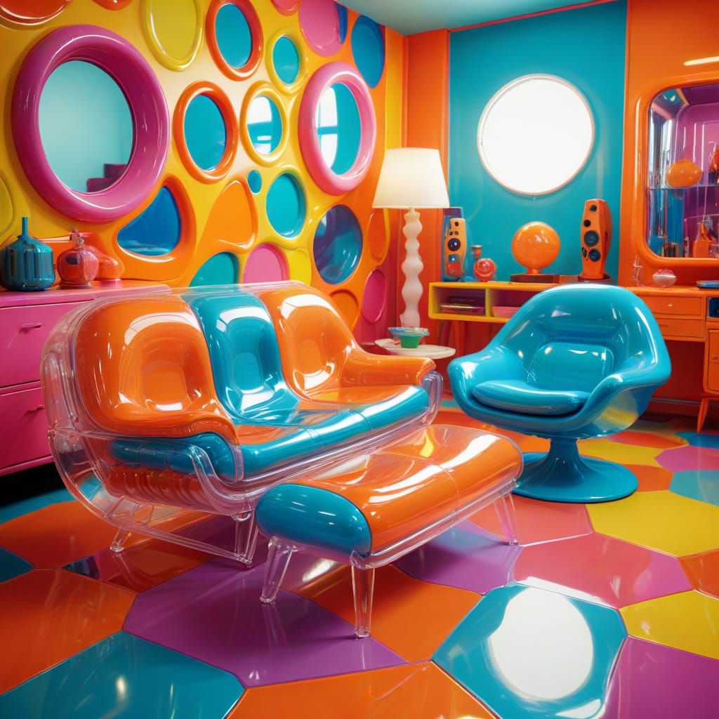 Retro Futuristic Furniture in Vibrant Pop Art Style