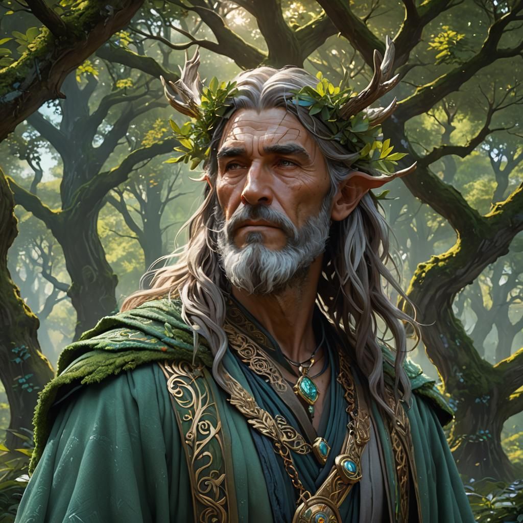 Handsome Druid in Ancient Grove: Digital Portrait