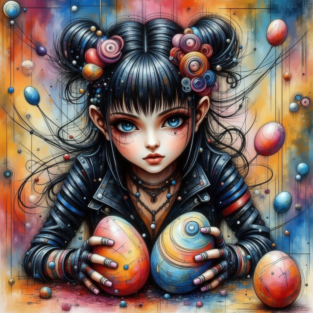Goth Girl's Vibrant Easter Egg Art in a Surreal Punk Aesthet...