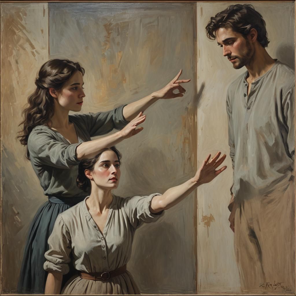 Nostalgic Painting of Woman Reaching Out