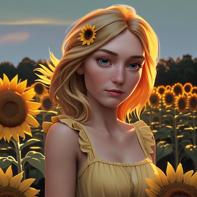 Swedish Woman in Sunflower Dress: Tarot Card Art