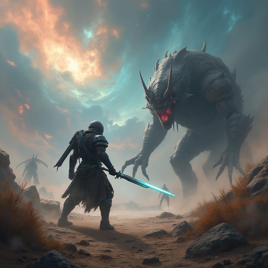 Epic Battle on Alien Planet in Cinematic Style