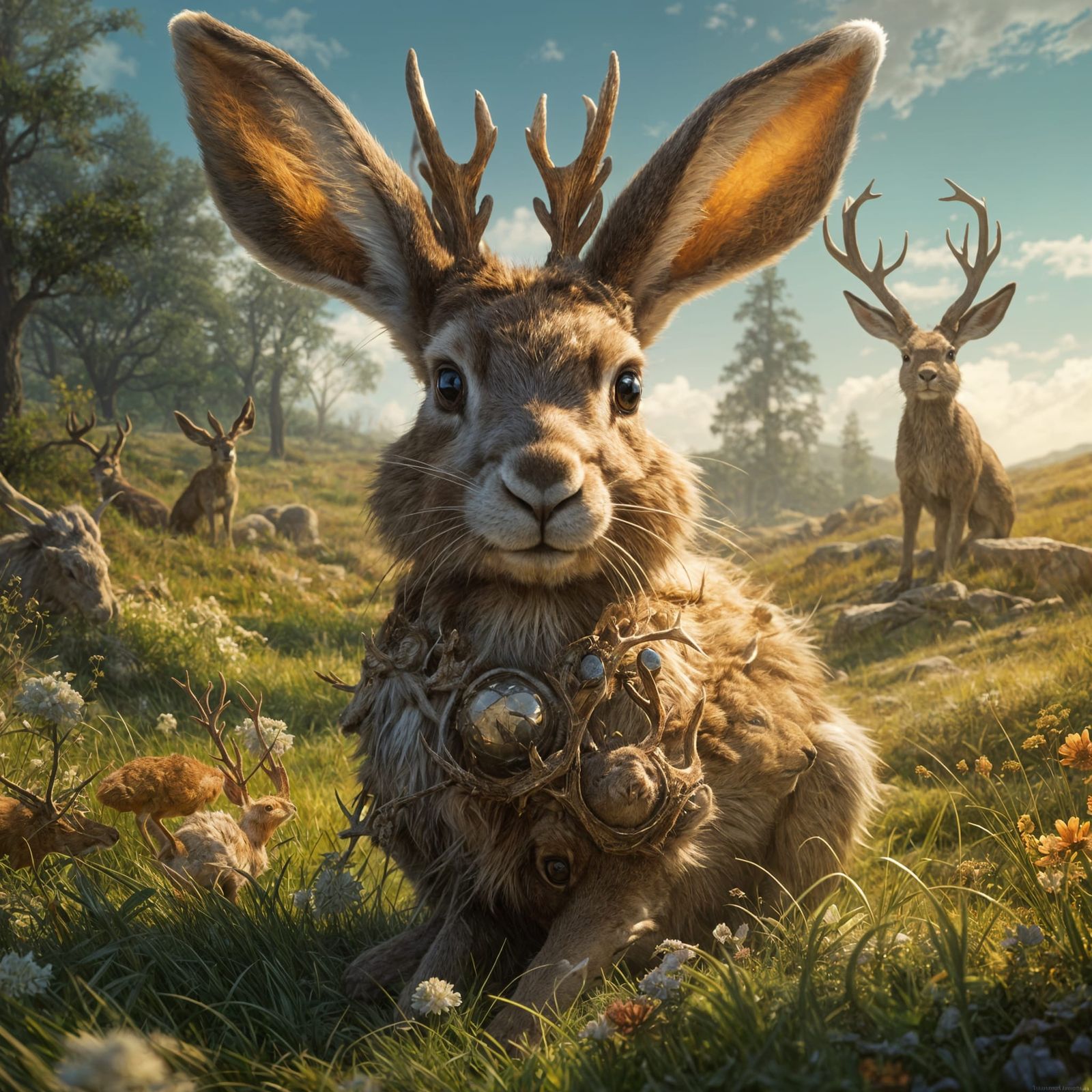 Adorable Mythical Jackalope Portrait in Anime Style