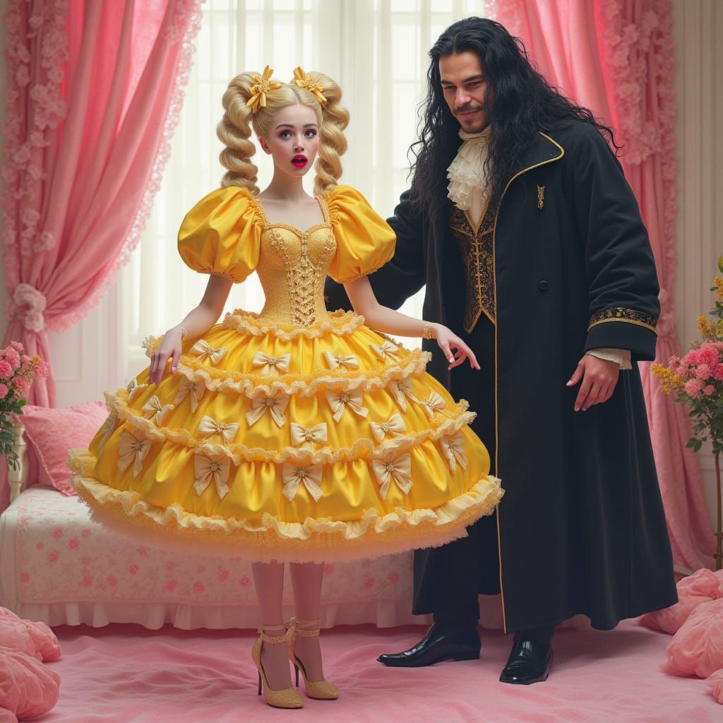 Surreal Portrait of Shocked Sissy Woman in Opulent Ballerina...