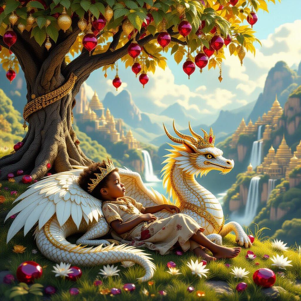 African Boy King on Golden Dragon, Jewel Forest