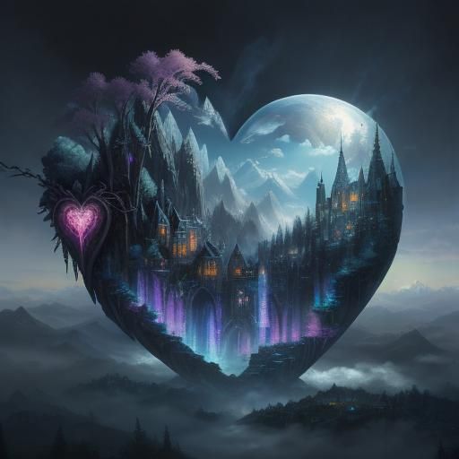 Ethereal Crystal Heart in Fantasy Landscape
