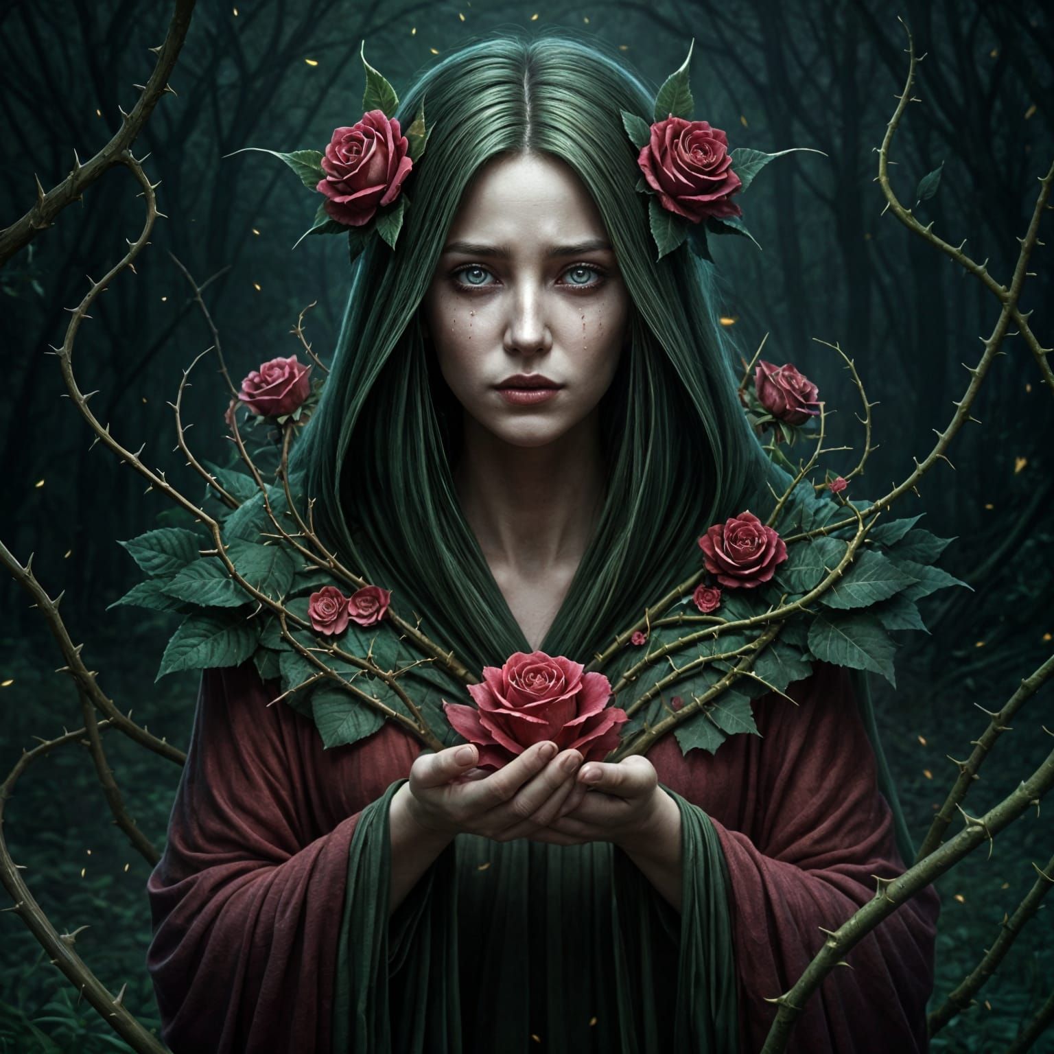 Fey Creature Amidst Twilight Forest, Radiant and Mournful