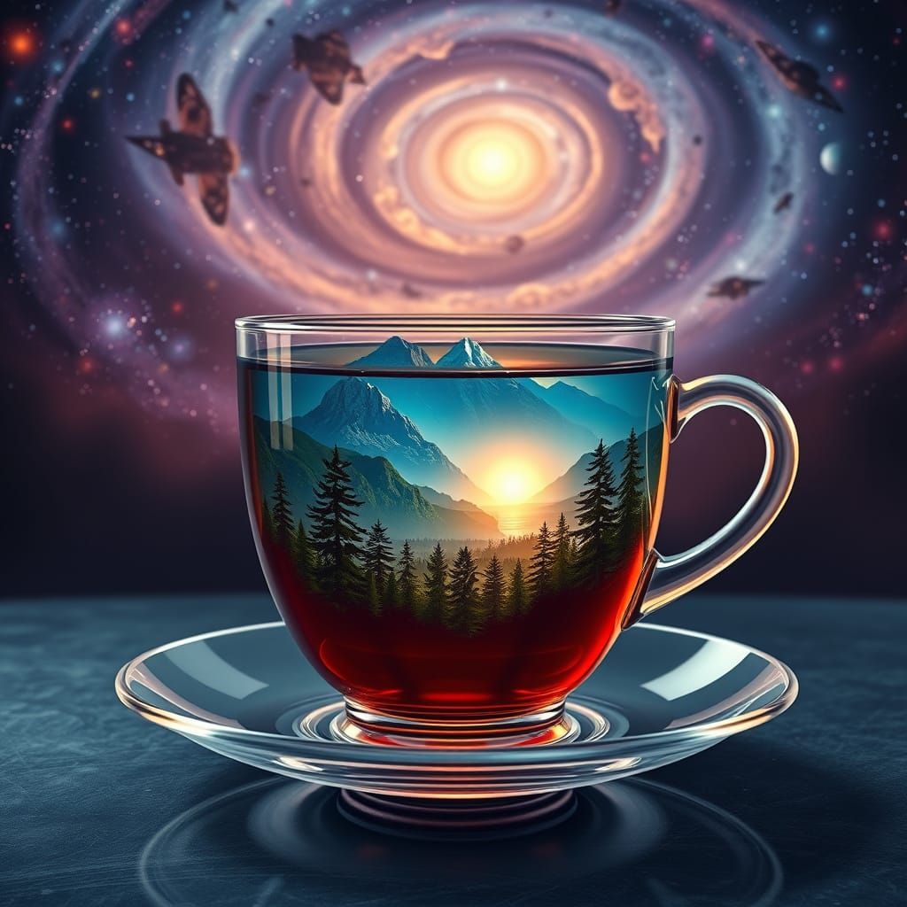 Dreamlike Landscape Teacup in Sci-Fi Style