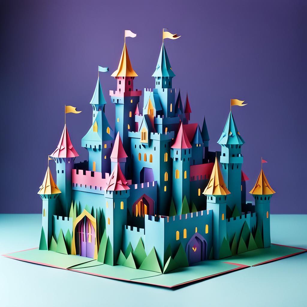 Colorful 3D Kirigami Castle Cutout