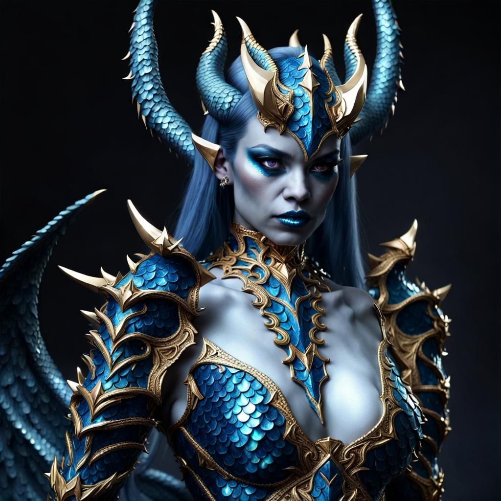 Evil Demon Woman in Jeweled Dragon Scale Armor