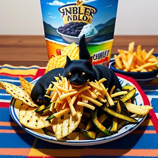 Nibbler nibbling on chips and drinking angry orchard