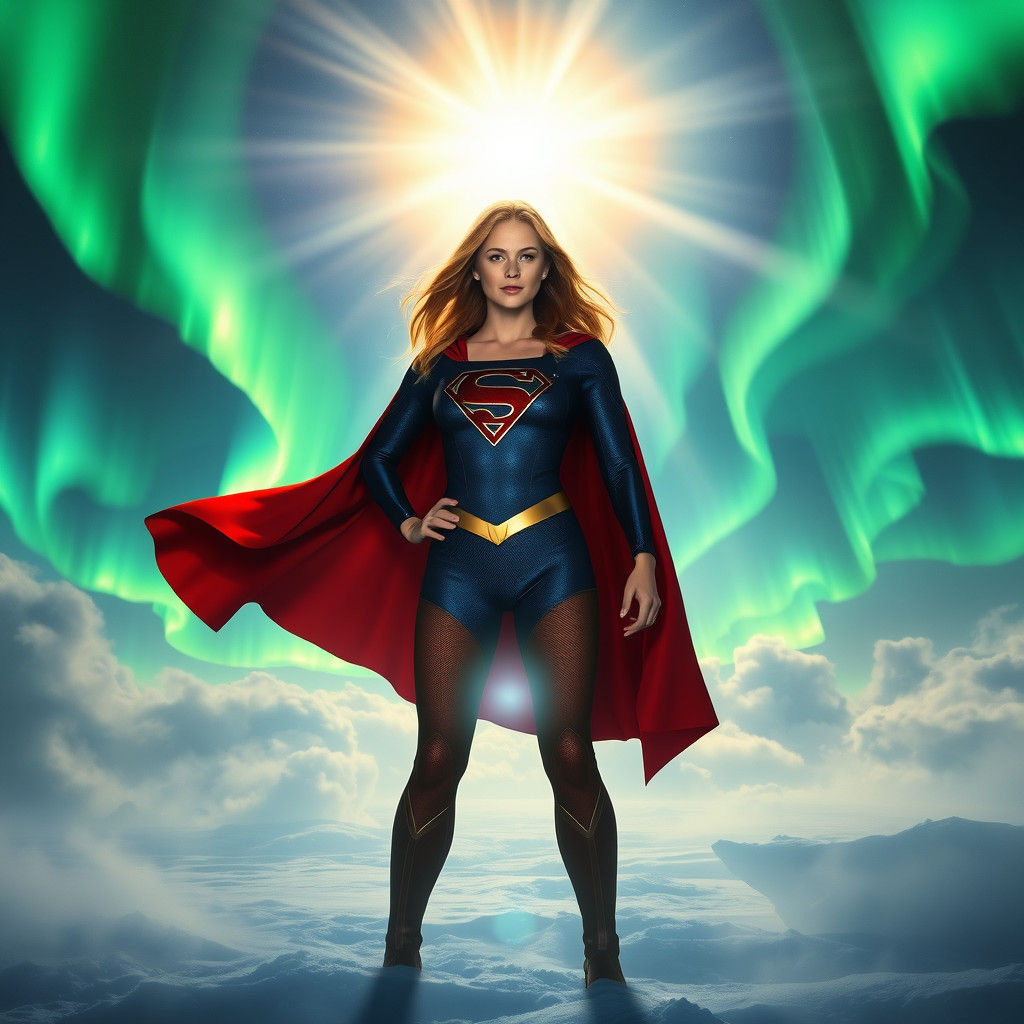 Supergirl in Arctic Aurora: Atmospheric Concept Art