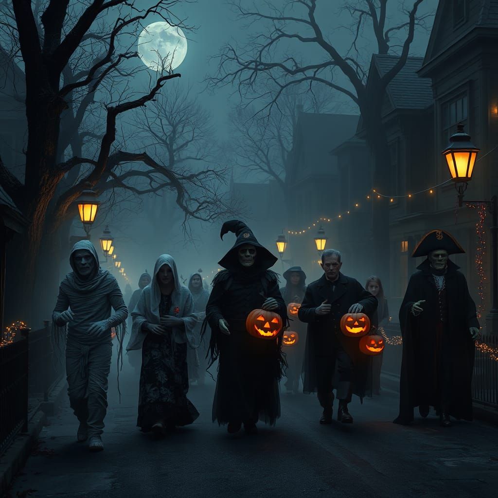 Eerie Halloween Parade on Quiet Elm Street