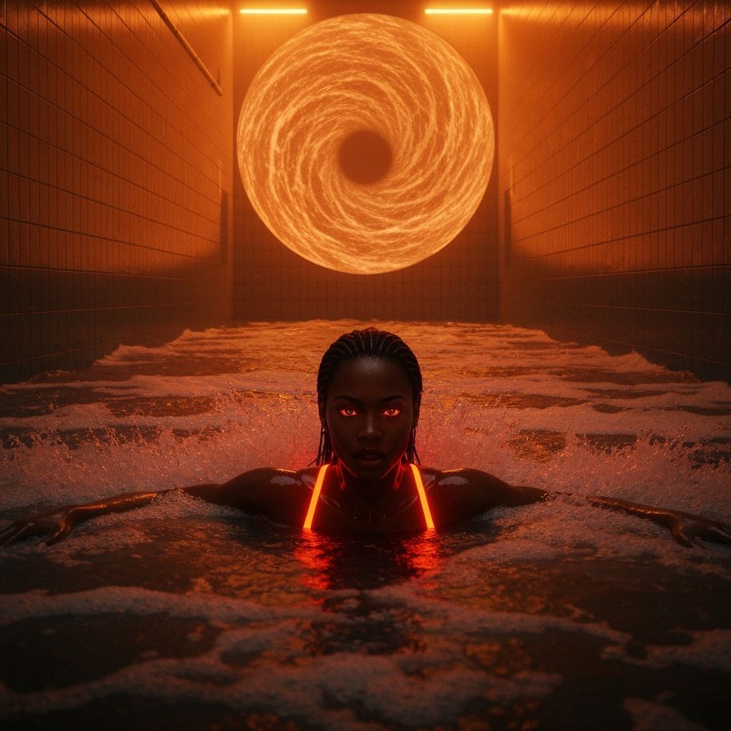 Woman Versus Whirlpool in Hyperrealistic Style