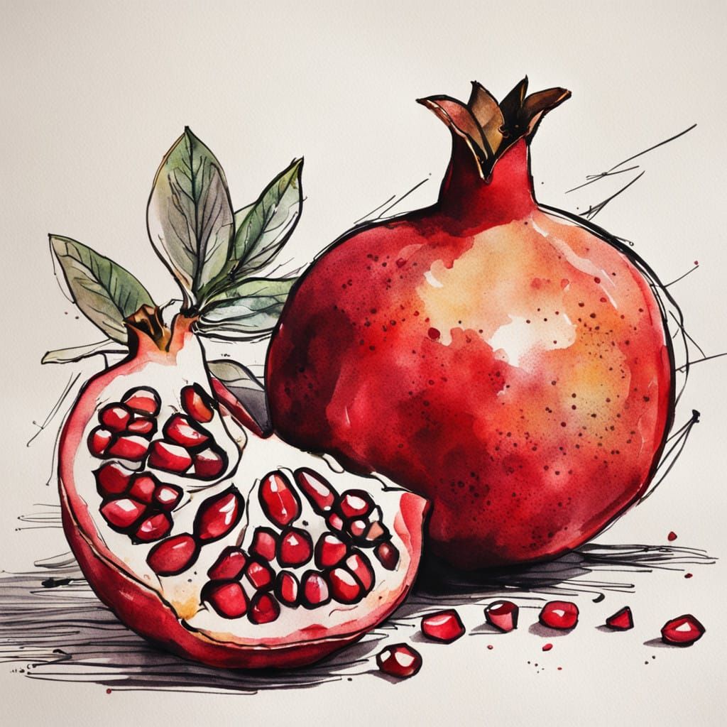Simple Line Art of a Pomegranate in Two States