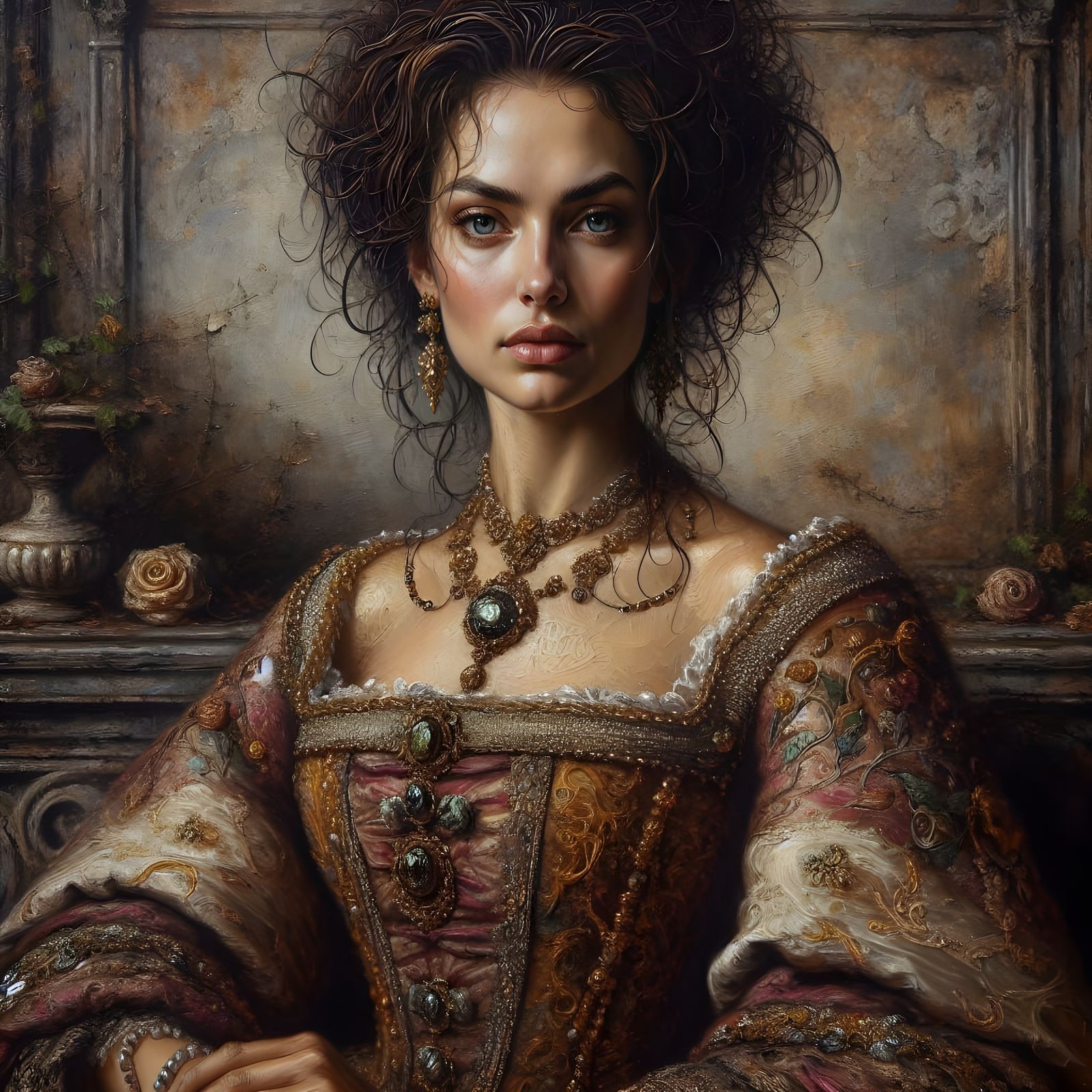 Elegant Hispanic Woman in Baroque Portrait