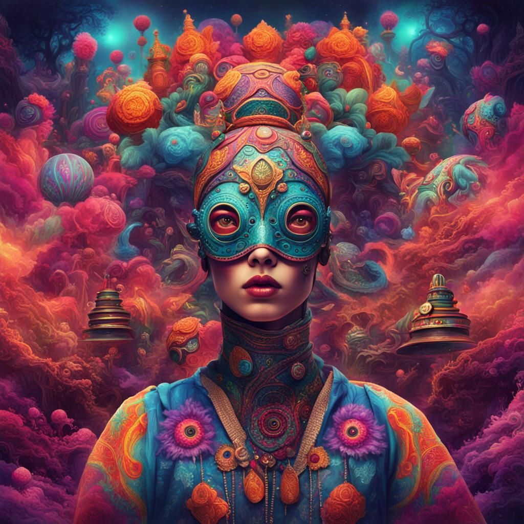 Psychedelic Masked Figure in Detailed Matte Painting