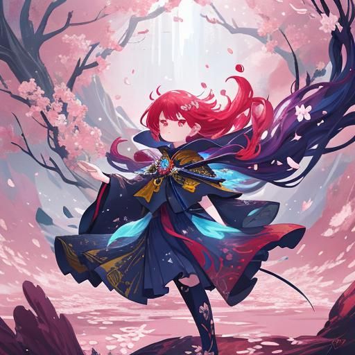 Girl with Aura and Falling Sakura Blossoms