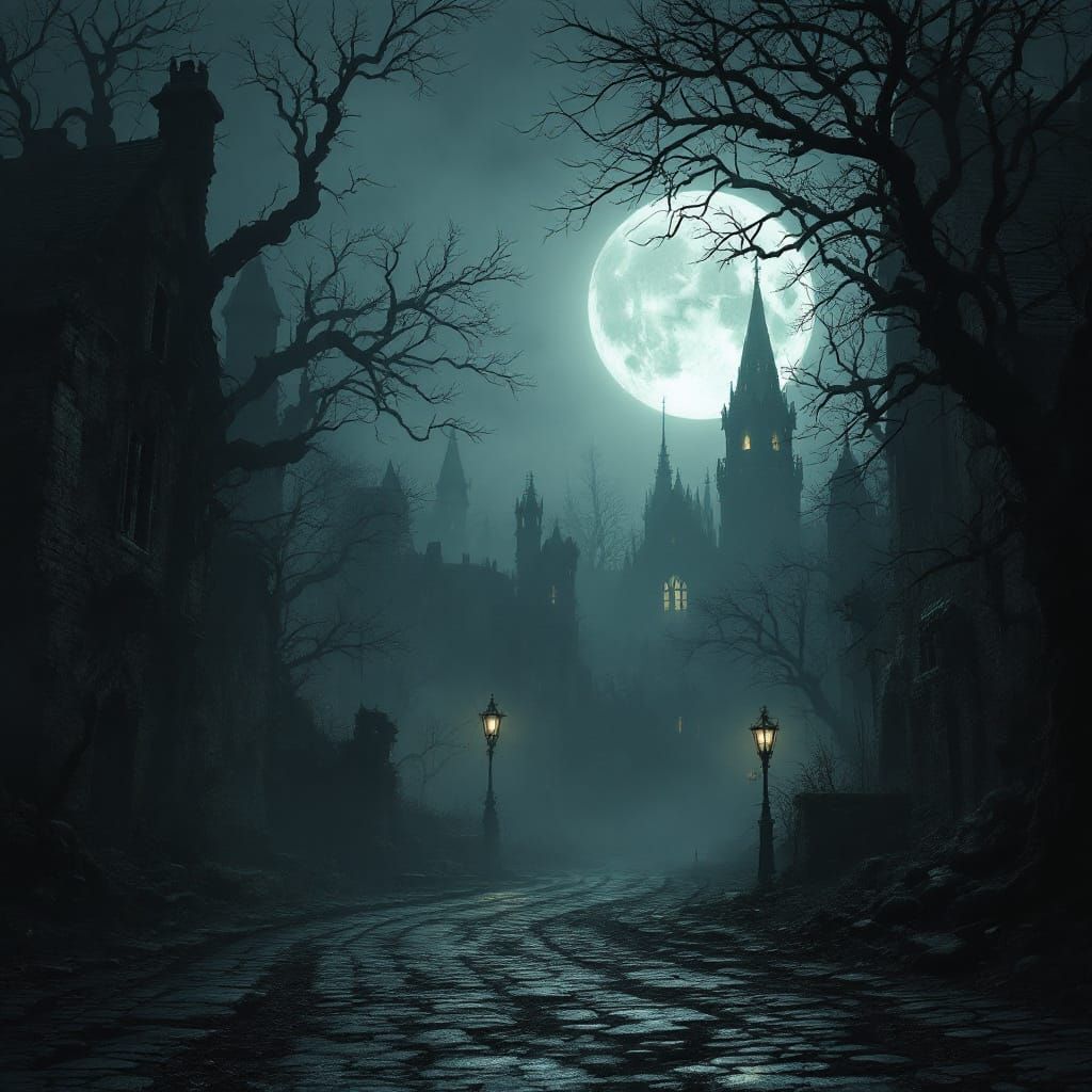 Eerie Transylvania City in Foggy Moonlight