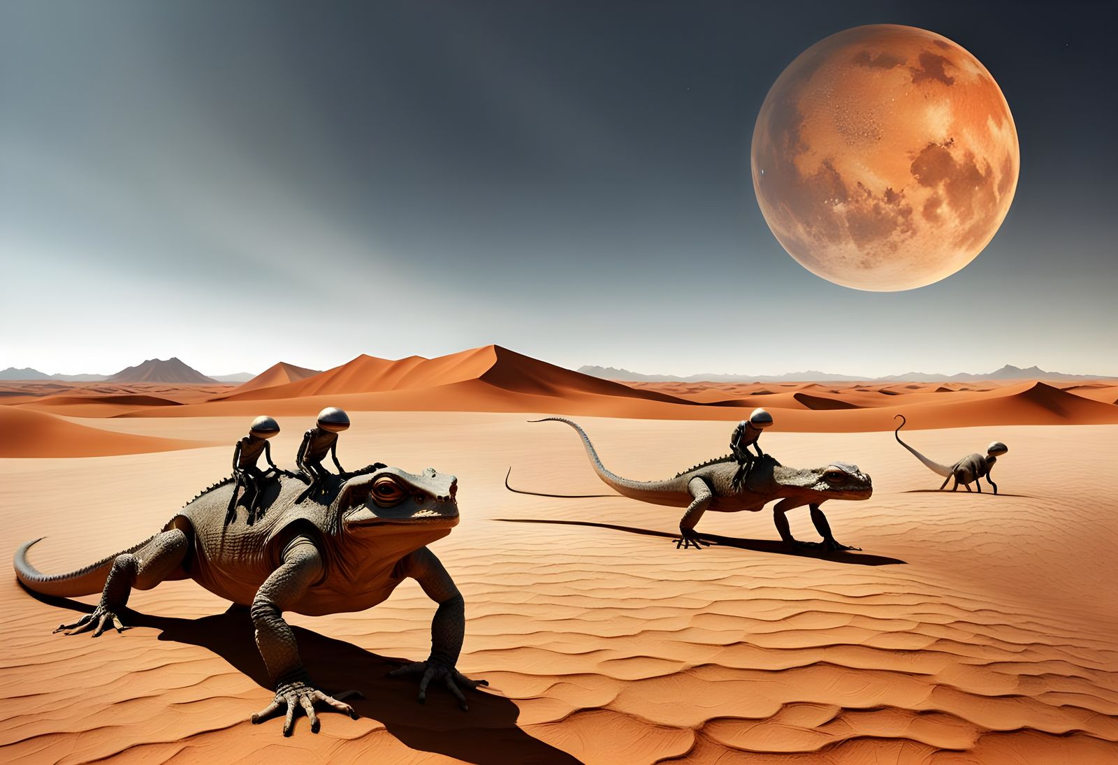 Aliens Ride Lizards Across Desert in Hyperrealistic 3D