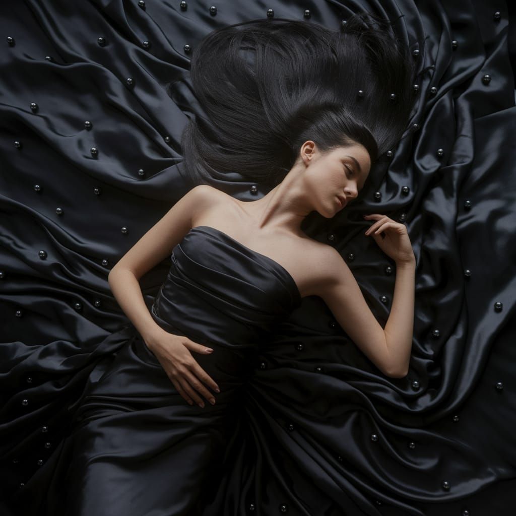 Woman in Flowing Silk with Pearls