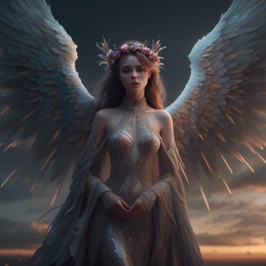 Epic Dusk Angel in Digital Matte Painting Style