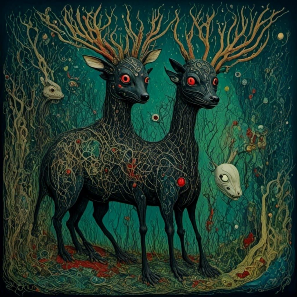 Psychedelic Fairytale Landscape with Charcoal Elements