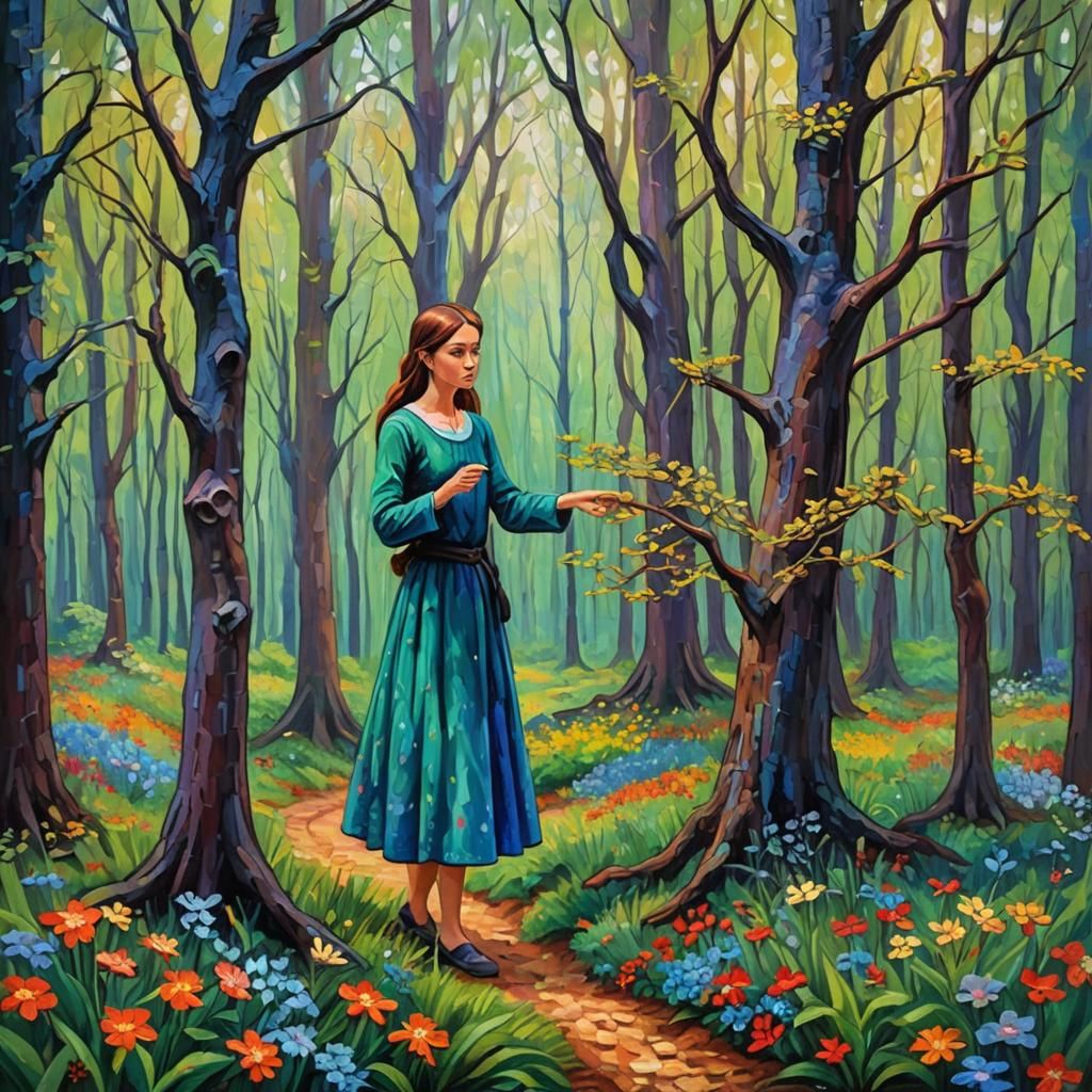 Enchanted Forest with Twin Sisters in Impressionist Style