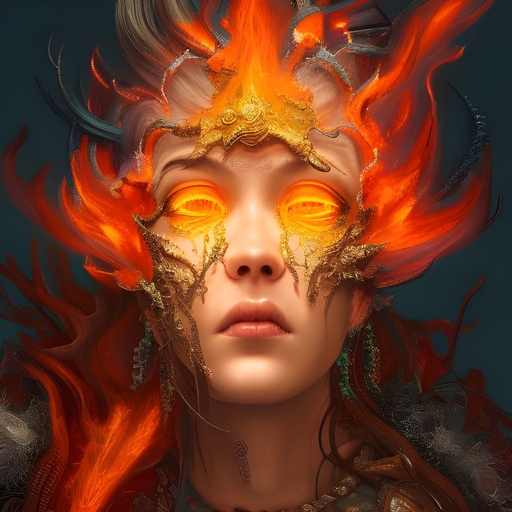 Majestic Fire Elemental in Flames: Hyperdetailed Portrait