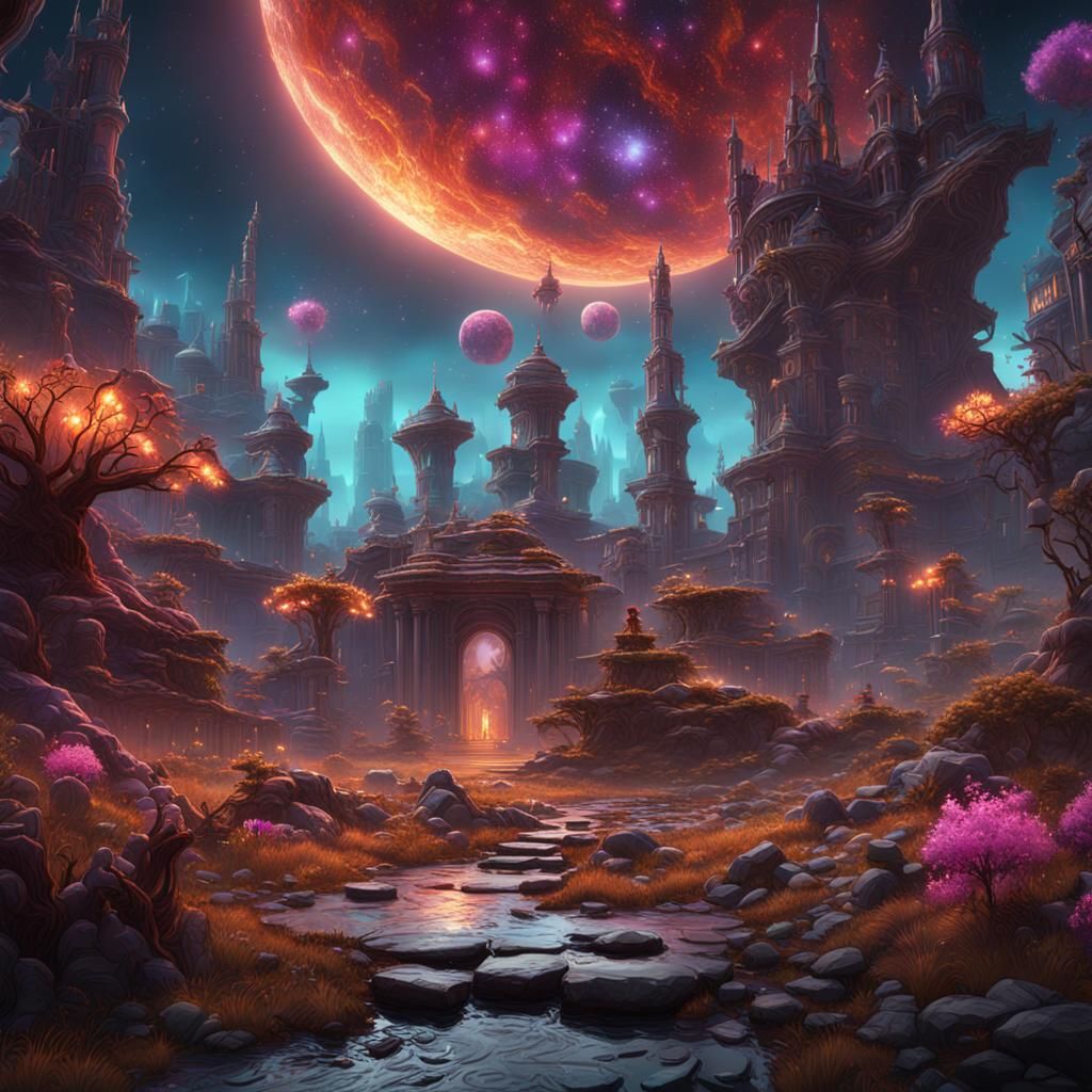 Fantastical Cosmo in Deep Color, Detailed Matte Painting