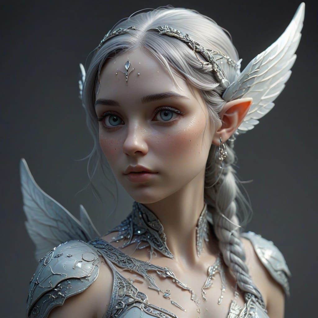 Hyperrealistic Porcelain Elf Girl with Dynamic Lighting