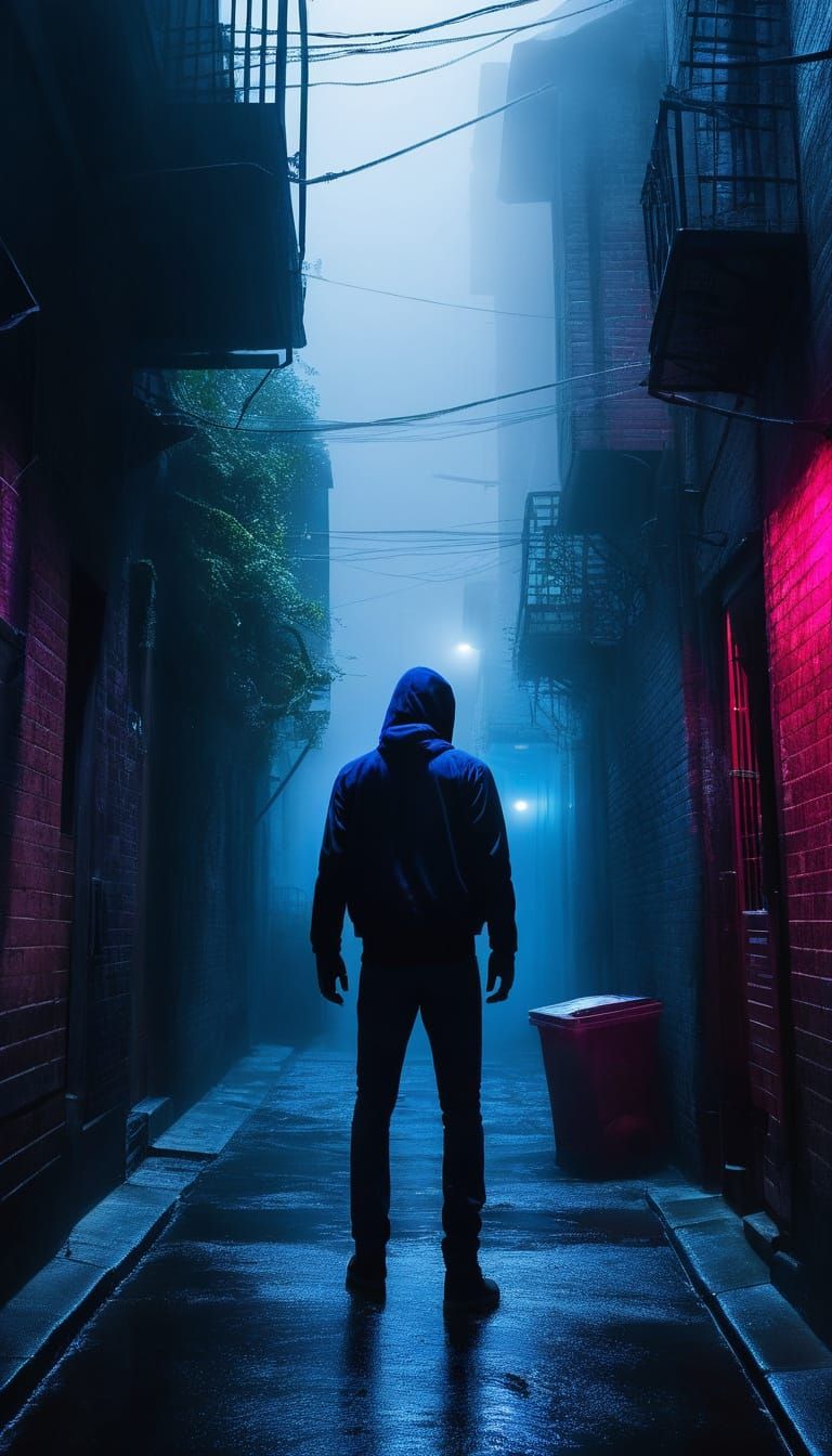 Surreal Ghostly Figure in Urban Alleyway