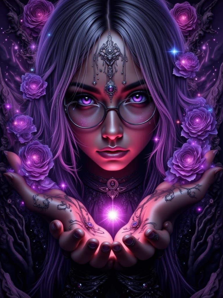 Nordic Logo of Fierce Woman with Glowing Violet Eyes