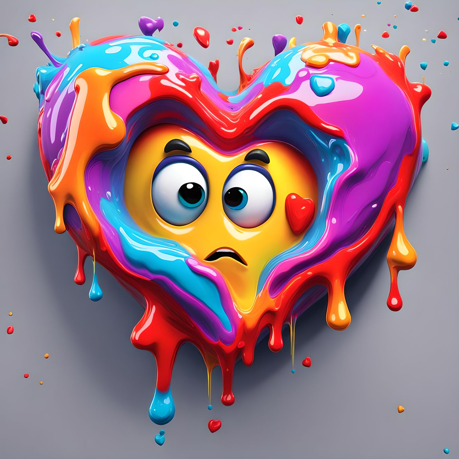 Colorful Melting Love Heart Oil Painting in 3D